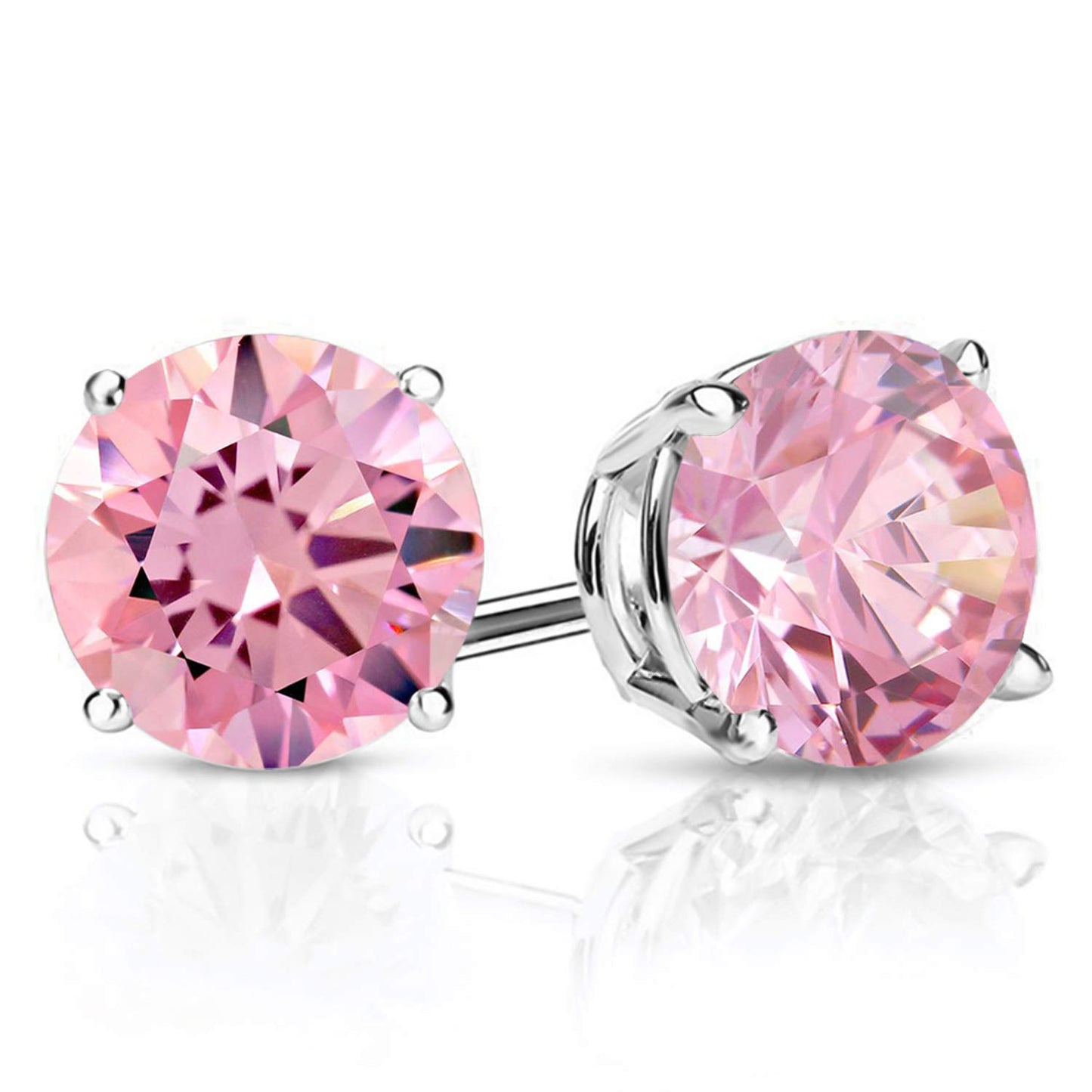 Gem Stone King 2-4 Cttw Round Gemstone Birthstone Stud Earrings For Women Men | 925 Sterling Silver | Round 7MM | Fine Jewelry Gifts for Women Her Mom Wife Men | Pink Zirconia