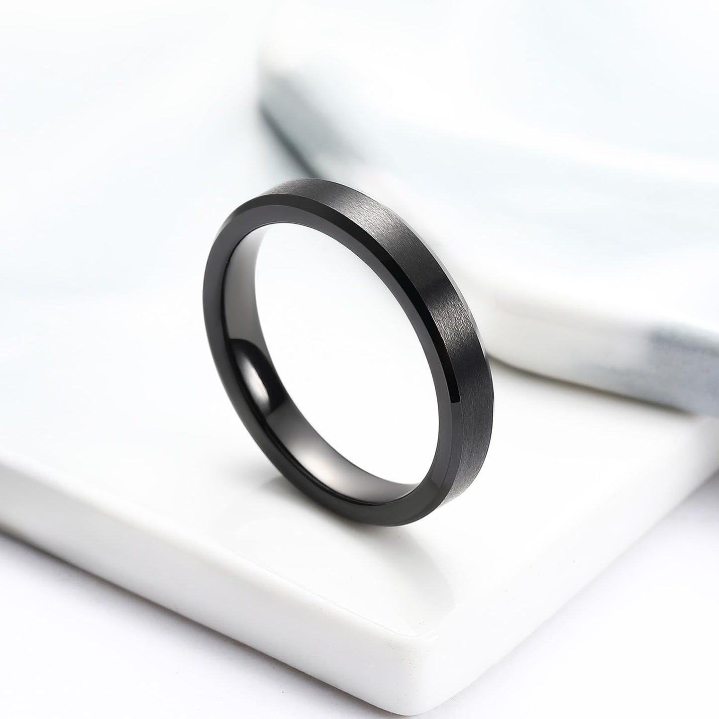 King Will 4mm Black Tungsten Men's Wedding Band - Brushed Matte Finish, Beveled Polished Edge, Comfort Fit 9