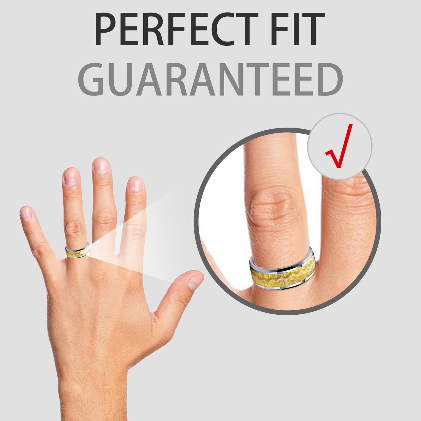 HJIMMNHONG New Carbon Fiber Fashion Rings Double Beveled Edge Delicate Polished Simple Stainless Steel Mens and Women Rings,8mm,Size Available (Flowing-sand Gold, 9)
