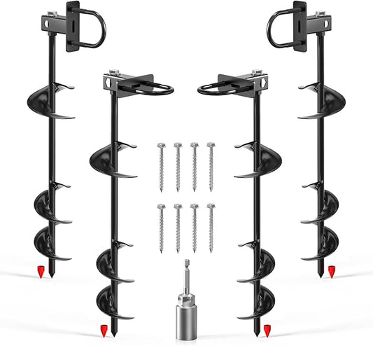 Ground Anchors for Sheds, Flymer Heavy Duty Carport Anchors Kit, 16 in Multi-Purpose Ground Anchors for Trampoline, Gazebo, Camping Tent, Swing Sets, 4 Pcs
