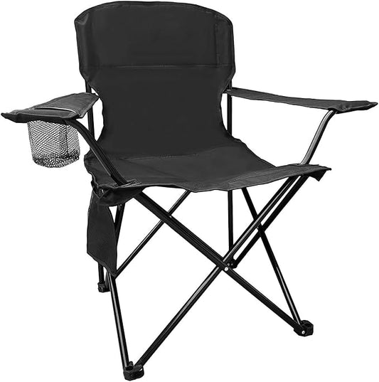 Folding Camping Chair, 225lb Capacity, Includes Cup Holder & Side Storage Bag, 5.5lbs Portable for Beach, Camping, Sport,Black