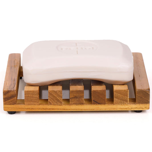 2PCS Slotted Bar Soap Holder Teak Wood by HTB, Kitchen Wooden Sponge Holder, Self Draining Soap Dish for Shower, Sink, Bathroom, Bathtub, RV