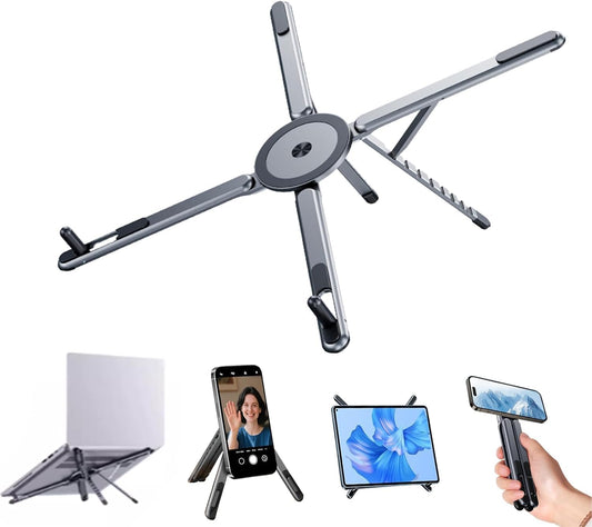 BONERUY 8 3 1 Laptop Stand for Desk, Adjustable Aluminum Alloy Magnetic Foldable Phone Stand, Level Height Adjustable