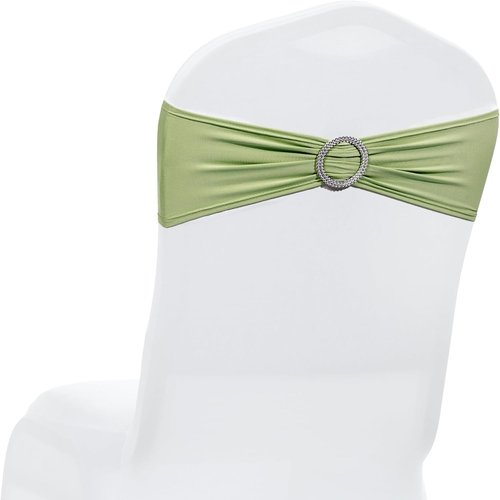 MDS Spandex Chair Sashes - Universal Fit Elastic Stretch Bands with Buckle | 125 Pack - Sage Green