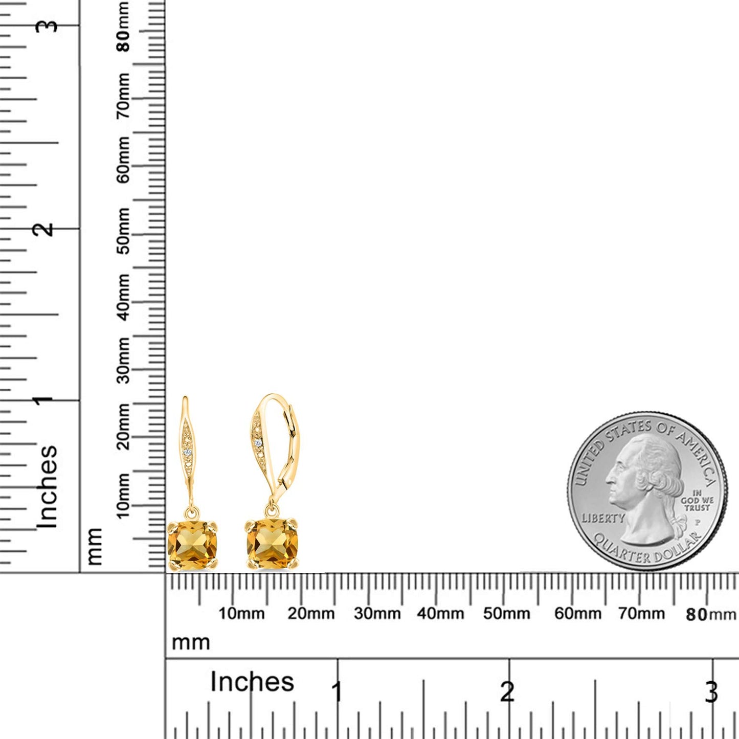 Gem Stone King Drop Dangle Earrings For Women | 7MM Cushion Cut Gemstone Birthstone and Diamond | 925 Sterling Silver | Jewelry Gift for Mom Wife Her | Citrine-November | Yellow Gold