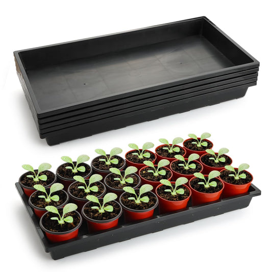 RooTrimmer 1020 Nursery Pot Trays 5 Pack, Plastic Flat Seed Starter Tray, Reusable Seedling Starting Tray for Holding and Carrying Plant Pots (Black)