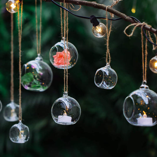 Ecosides Set of 100 Hanging Glass Orbs Hanging Glass Globe Terrariums Without 2 Side Hole for Candle Holder, TeaLight Holder Candlestick for Wedding Decor