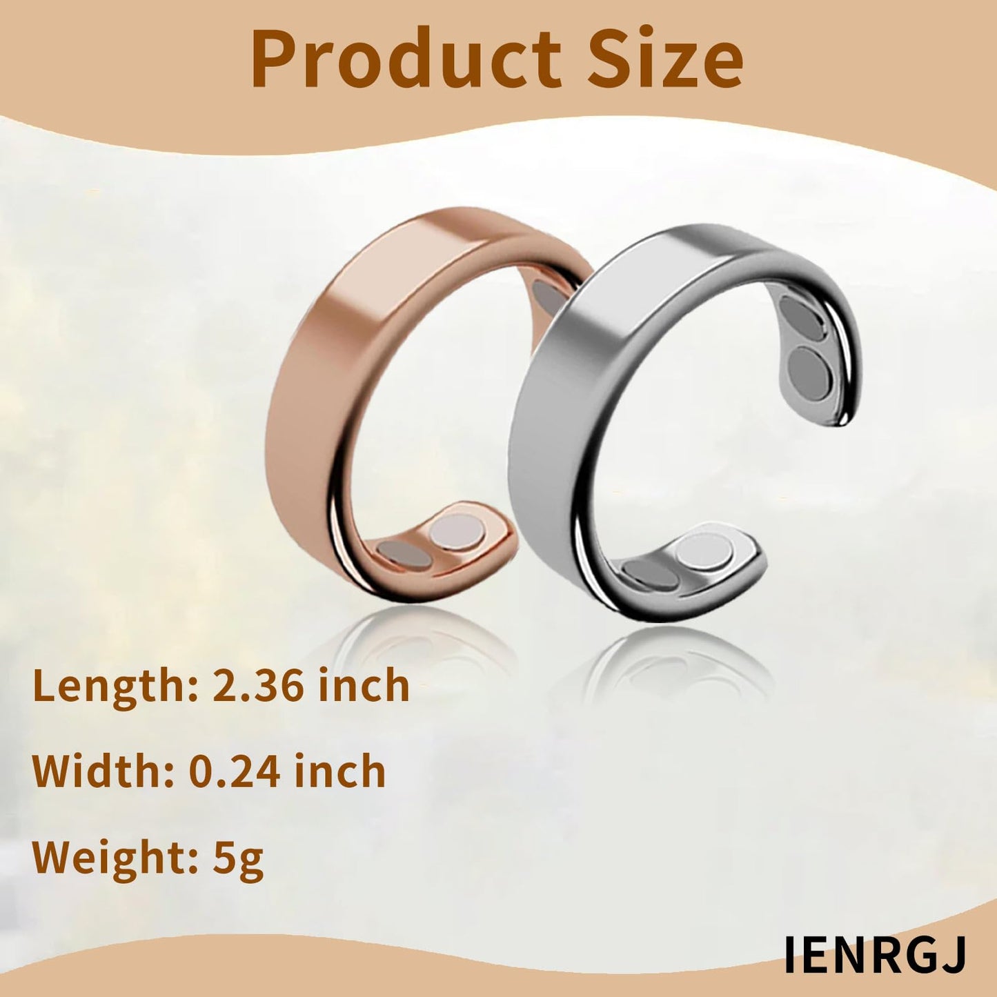 IENRGJ Magnetic Rings for Women/Man, Vayro Ring, Adjustable Stainless Steel Rings, Classic Open Design Black/Silver/Rose Gold/Gold (3pcs)