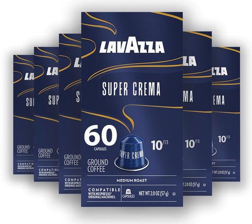 Lavazza Super Crema Capsules - Medium Roast Arabica & Robusta Blend | 60 Aluminum Capsules for Nespresso Machines