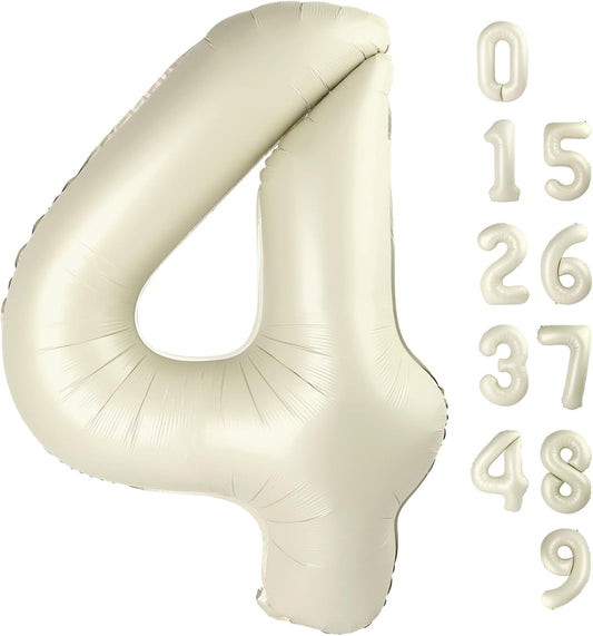 Skiennix 40-Inch Large Number Balloon - Cream White 4 Balloon for Birthday & Graduation Celebrations