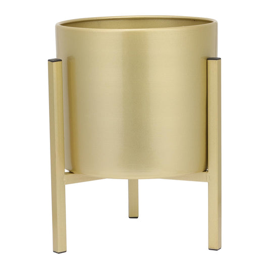 GANAZONO Gold Plant Stand Flower Pots Indoor Metal Plant Pot with Iron Stand Modern Round Decorative Flower Pot Indoor Planter Holder Gardening Pots Lawn Decoration Planters