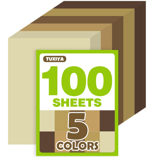 100 Sheets 8.5" x 11" Colored Cardstock, 5 Assorted Brown Shades of 180GSM/65LB Construction Paper, Brown Cardstock Printer Paper for Printing, Card Making, DIY Crafts, Party Decorations