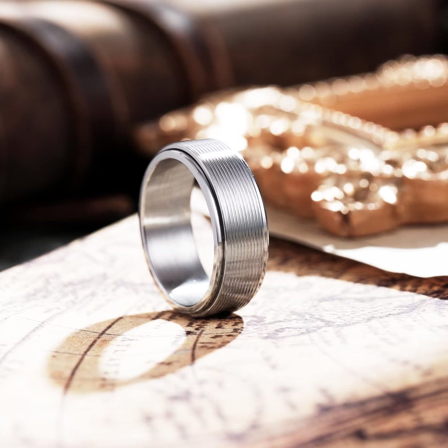 King Will Mens Silver 8mm Groove Spinner Rings Stainless Steel Anxiety Fidget Ring for Women Men Polish Thin Line Groove Wedding Band Fidget Ring Matte Brushed Comfort Fit 12