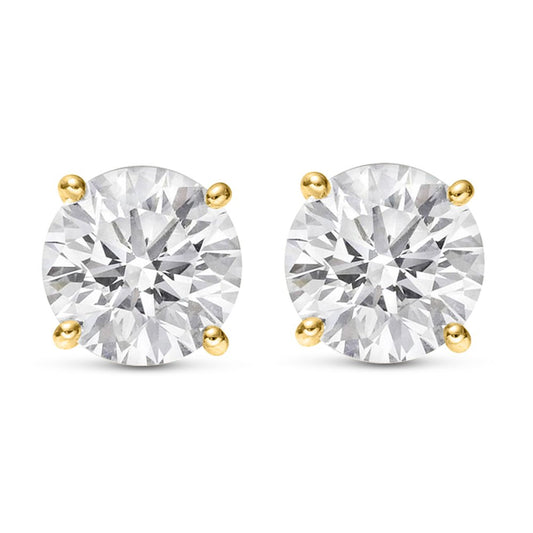 14K Yellow Gold 0.5 Carat Round Shape LAB GROWN Diamond IGI Certified Stud Earrings for women 4 Prong Push Back (E/F Color VS2/SI1 CLARITY)