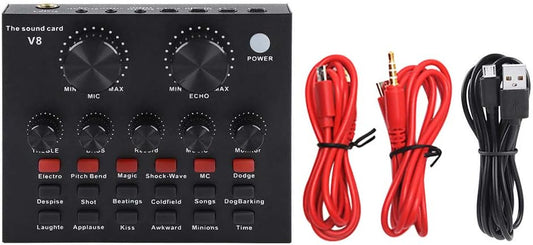 ZHANGLI V8 External Sound Card, USB Live External Sound Mixer Board, Voice Changer Sound Card with Multiple Sound