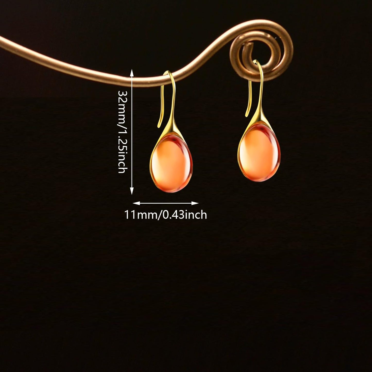 JIMARIN Lightweight Vintage Sparkly Crystal Rhinestone Teardrop Dangle Drop Earrings Bohemian14K Gold Geometry Hook Earring for Women (Gold Orange)