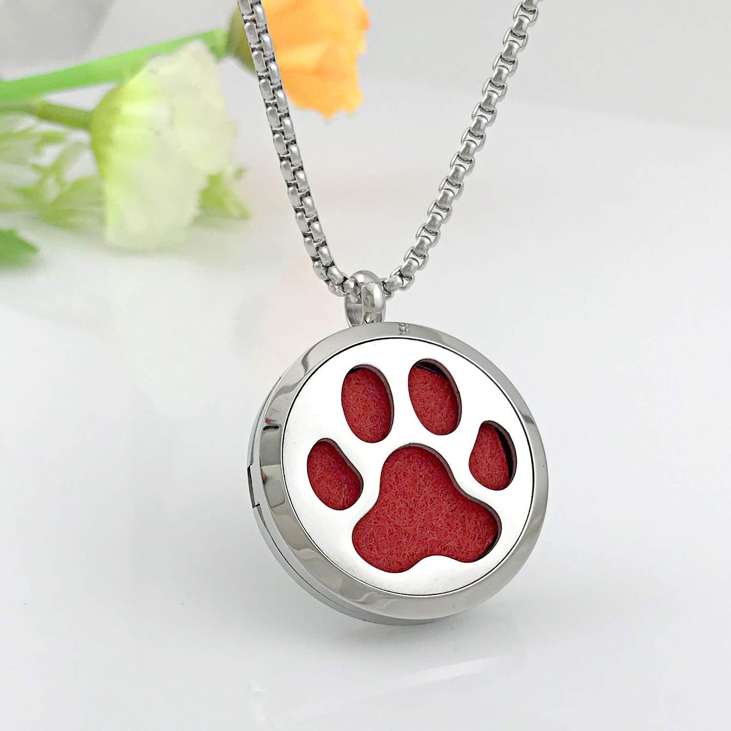 Essential Oil Necklace Diffuser Family Tree of Life Necklace Pendant Aromatherapy Locket Gifts (Dog Paw)