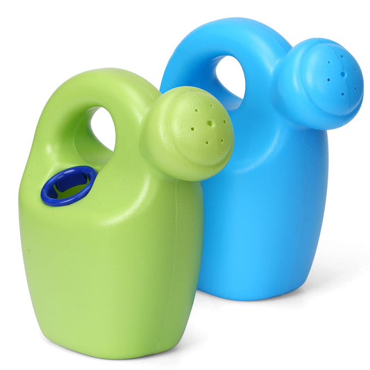 Beach Sand Watering Can Toy for Kids, Havy Duty Plastic Water Can for Garden Beach Bath Play Time, Water Can Garden Sandbox Tools for Boys Girls, 2PCS - Blue Green