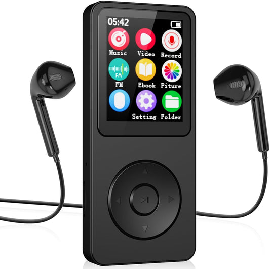 YUEHISY MP3 2.4" Bluetooth Player, HiFi Lossless Music Player, Color Screen, FM, Voice Recorder, Built in Speaker, Type