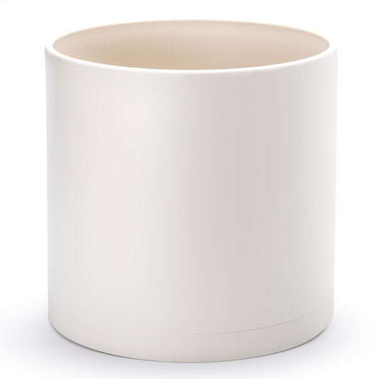 D'vine Dev 14 Inch Plastic Planter Pots for Plant Pot with Drainage Hole and Seamless Saucers, Oatmeal, 74-X-H-4