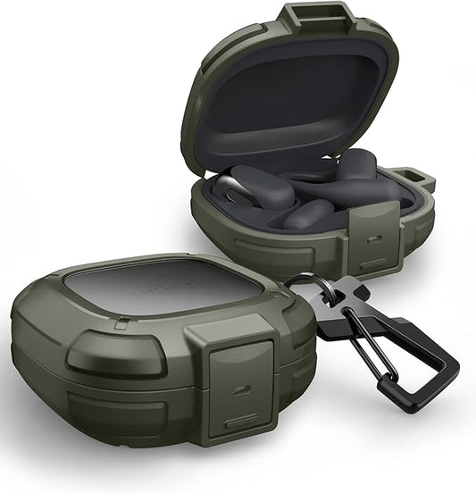 Dexnor for Shokz OpenFit 2 Case with Drop-Proof Lock, Shockproof Rugged Bumper Cases Protective Cover with Carabiner & Keyring & Cleaner Kit for Shokz OpenFit 2 (2025) Green
