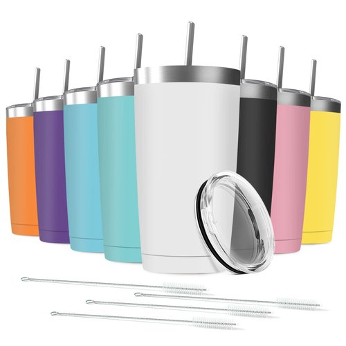 Deitybless 8 Pack 20 oz Stainless Steel Insulated Tumbler with Straw and Lid, Double Wall Travel Coffee Mug Vacuum Insulated Bulk Tumbler, Suitable for Vehicle Cup Holders(Assorted Colors)