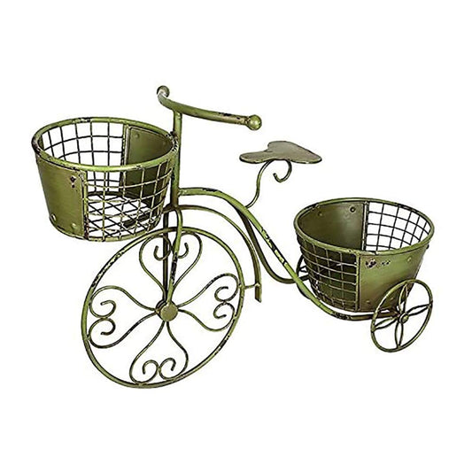 Aecipl Tricycle Plant Stand Metal Bicycle Flower Pot Holder Terrace Nostalgic Planter Indoor Outdoor Plant Display Rack Home Patio Garden Yard Decor (Green)