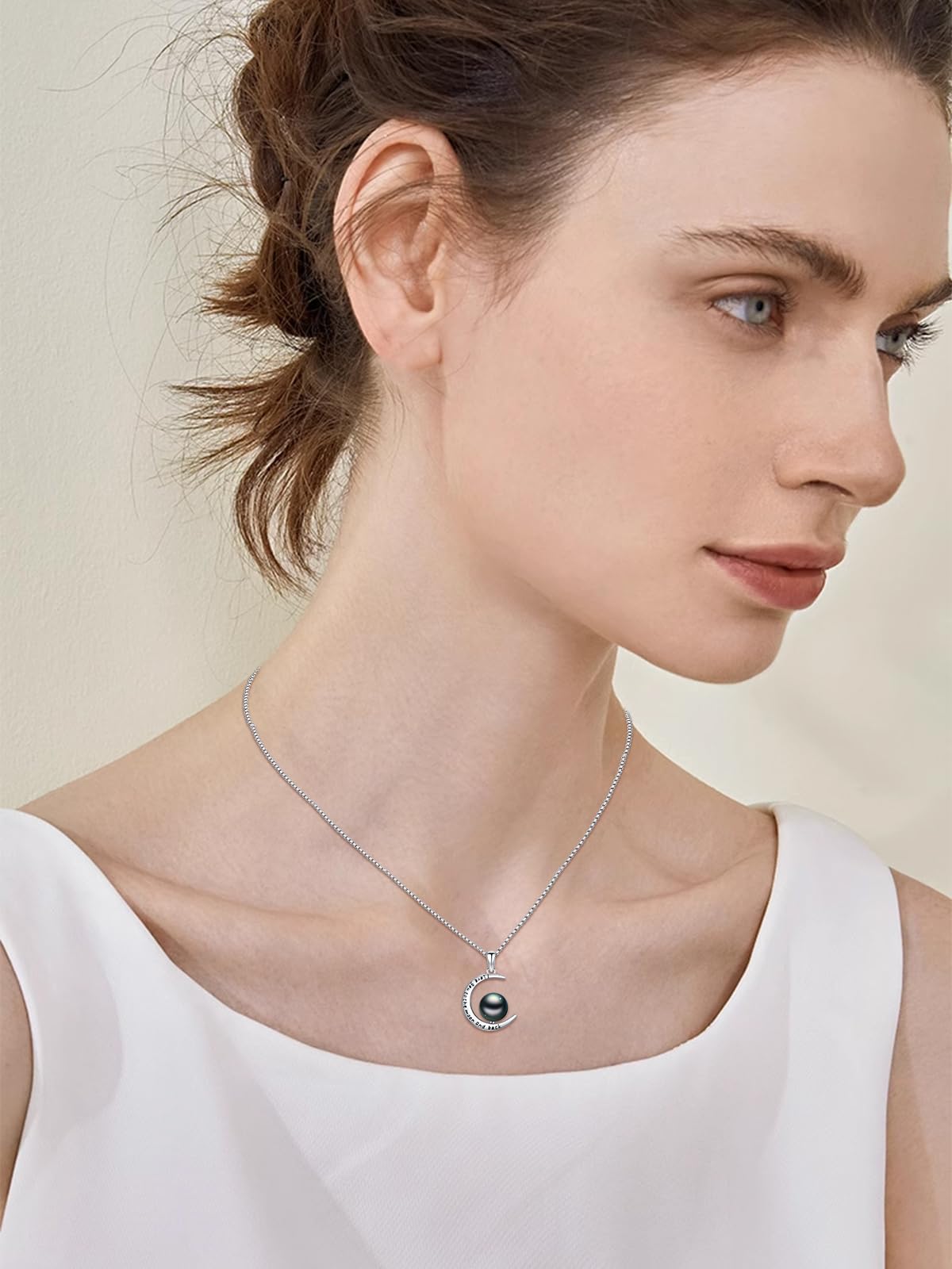 KANNSOAR Tahitian Black Pearl Necklace for Women Moon Tahitian Black Pearl 925 Sterling Silver Pearls Pendant Jewelry Gifts for Wife Mom Lover