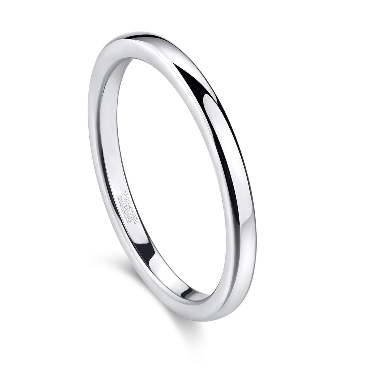 Greenpod 2mm Tungsten Carbide Rings for Women High Polished Thin Plain Domed Engagement Wedding Band Size 6.5