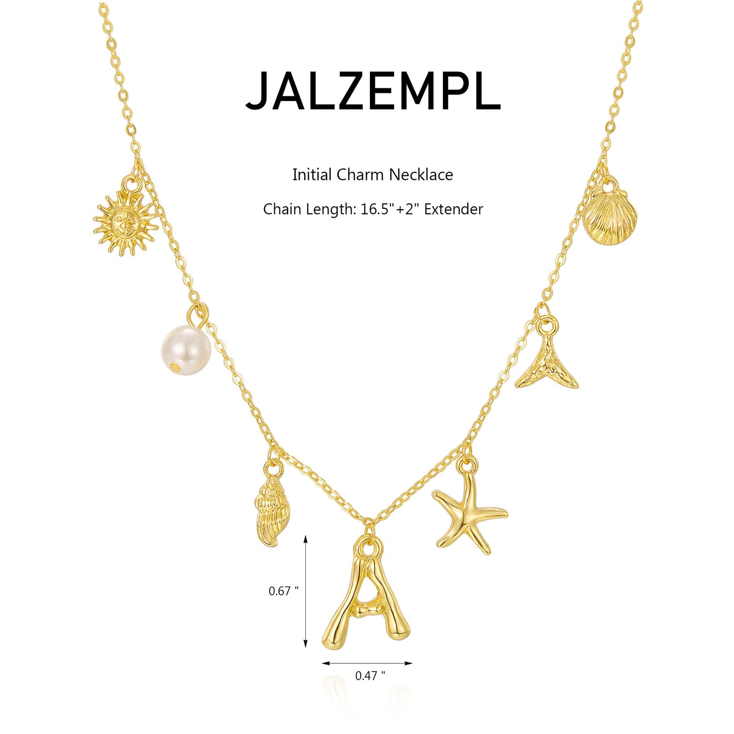 JALZEMPL Initial Charm Necklace For Women Shell Seashell Summer Beach Letter 14K Gold Plated Pendant Starfish Surfer Boho Jewelry Gifts (P)