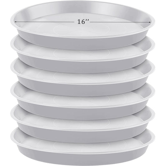Eccliy 6 Pack Plastic Plant Saucer Heavy Duty Planter Saucers Large Plant Pot Saucers Plastic Water Trays for Indoors and Outdoors Flower Plant Plant Drip (White,16 Inch)