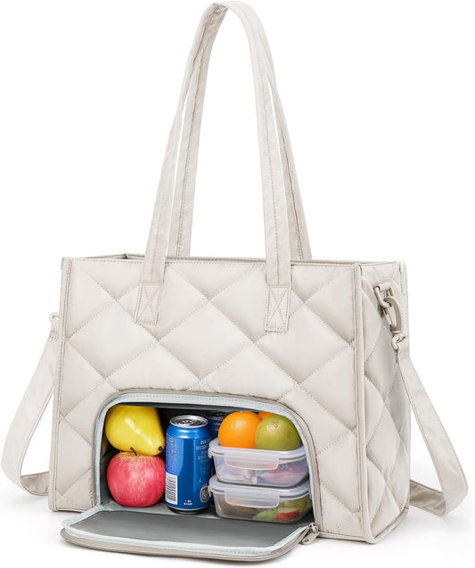 ZOMFELT Quilted Lunch Tote - Insulated Puffer Laptop Bag for Women