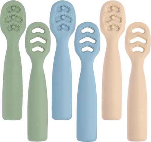 Eascrozn Baby Spoons - Self-Feeding Utensils for 6+ Months | BPA-Free Silicone, Dishwasher Safe, 6-Pack