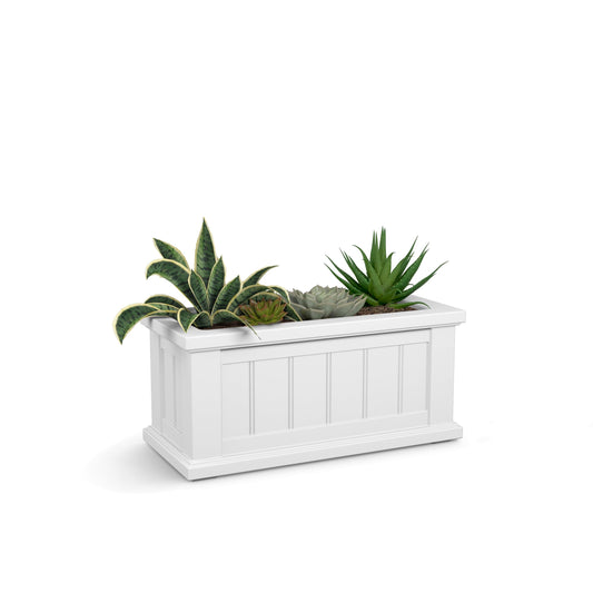 Mayne Cape Cod Rectangle Planter - White - 24in L x 11in W x 11in D - Polyethylene - Built-in Water Reservoir (4839-W)