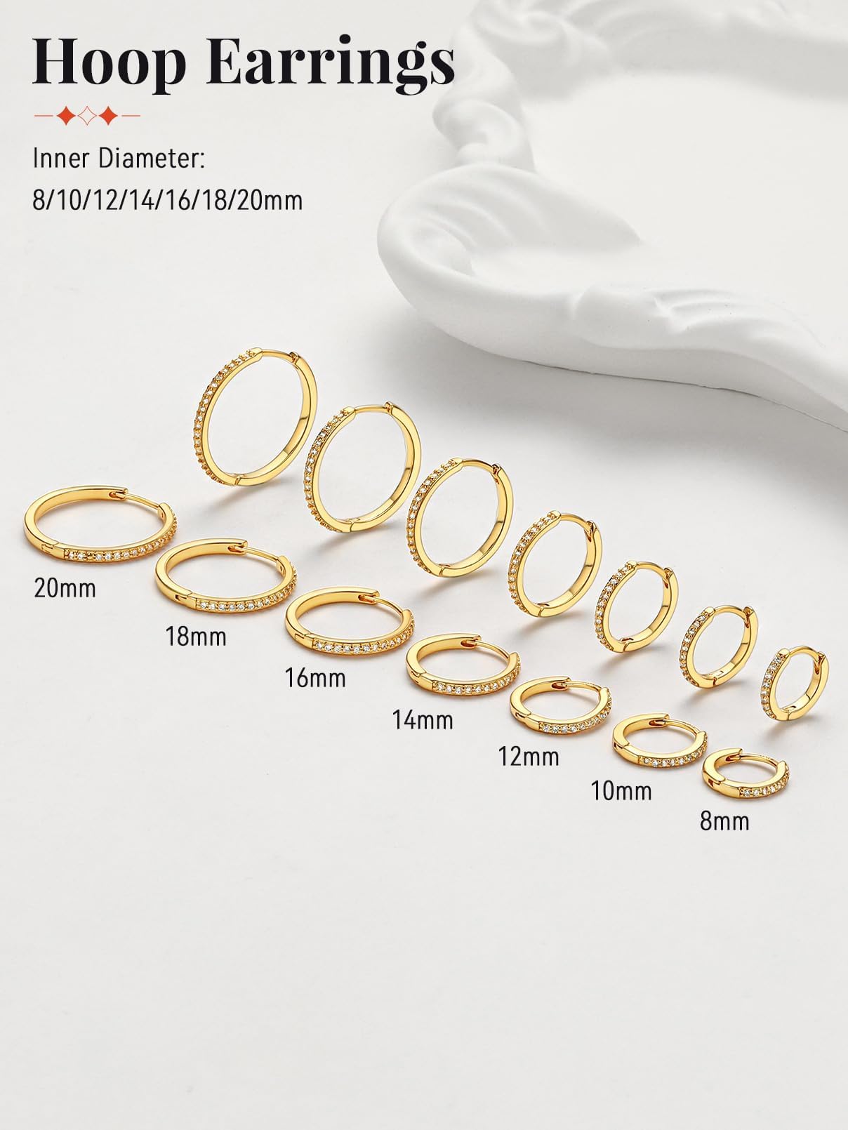 FaithHeart Cubic Zirconia Hoop Earrings for Women, 14K Gold Hypoallergenic Huggie Hoop Earrings, Small Cartilage Earrings for Women 16mm, Send Gift Box