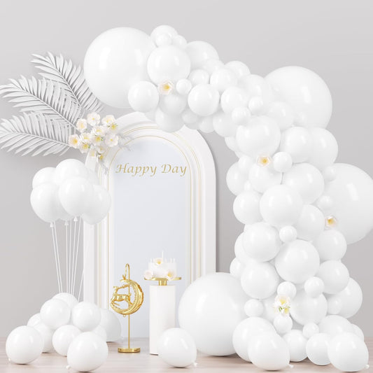 Voircoloria 130-Piece White Latex Balloon Set - Various Sizes for Birthday, Baby Shower & Wedding Decor