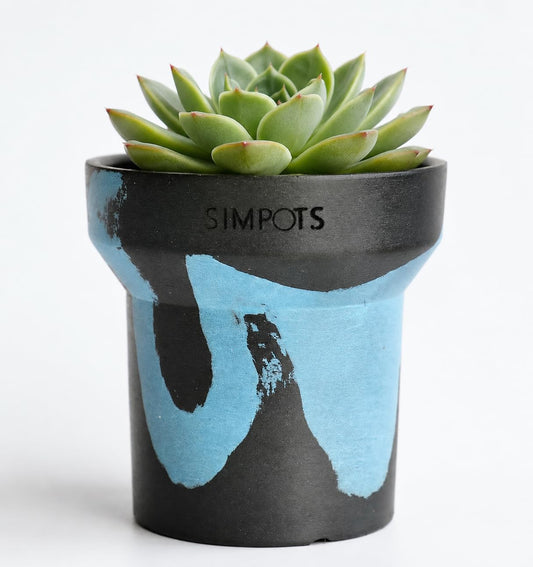 ONE ART Modern Planter Pot, Stone & Recycled Ocean Plastic, Frost Proof Indoor Outdoor Plant Pot for Succulents Flowers Herbs, Unique Hand-Finished Pattern, Lightweight Minimalist Decor (Small)