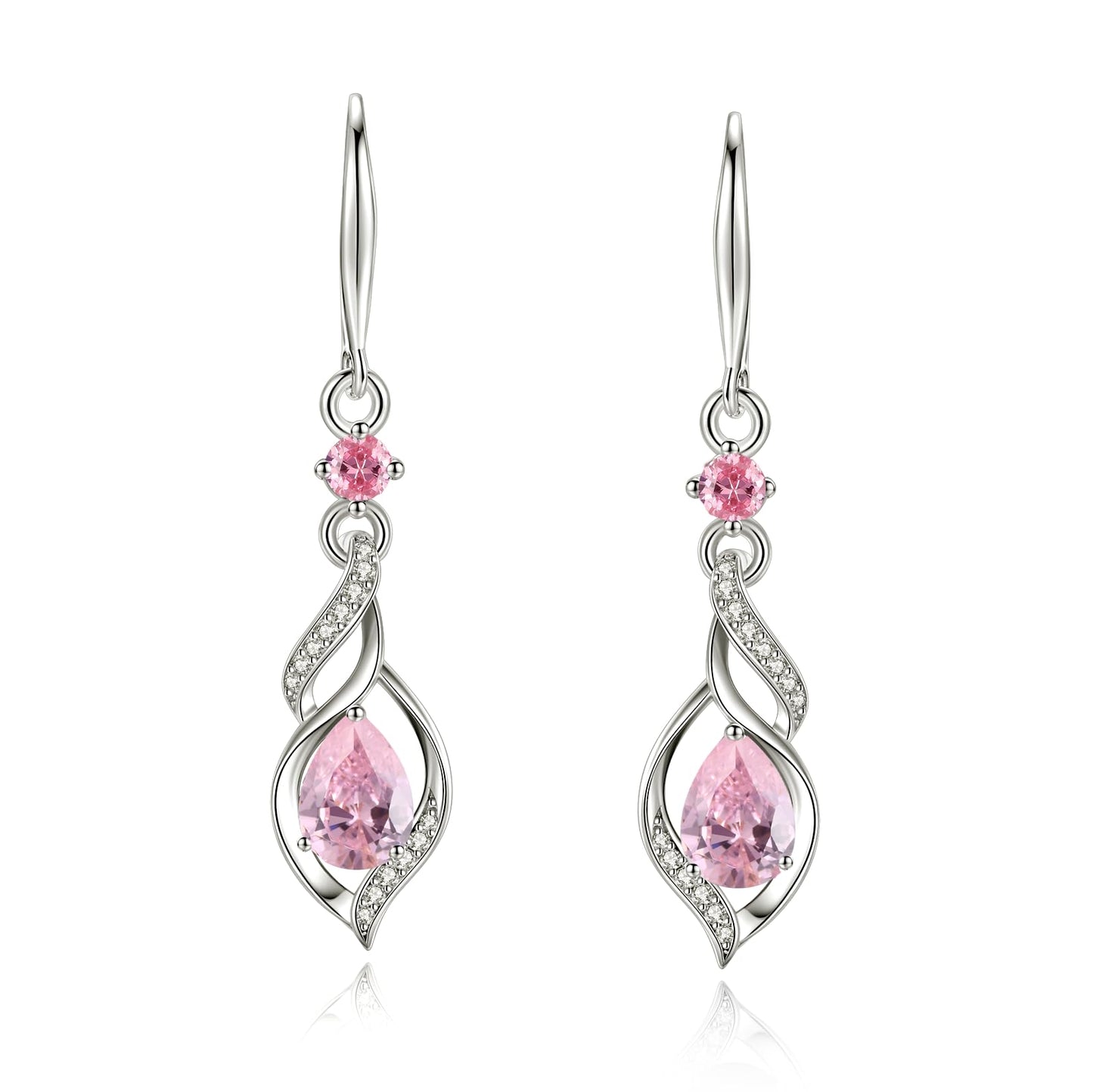 FANCIME Gift for Women October Birthstone Dangle Earrings for Her Teardrop Pink Tourmaline Dangle Earrings S925 Sterling Silver infinity Love Birthday Gifts for Mom Women