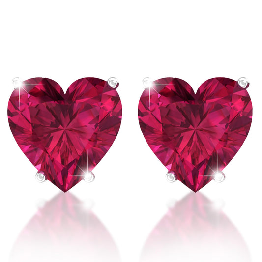 Belinda Jewelz - Heart Stud Earrings, 5mm Cubic Zirconia Heart Earrings with Prong Setting, 925 Sterling Silver Earrings Studs, Ruby Red Stud Earrings for Women