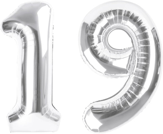 Silver Number 19 Balloons by Numbers | 40-Inch Foil Birthday Decorations for Men & Women