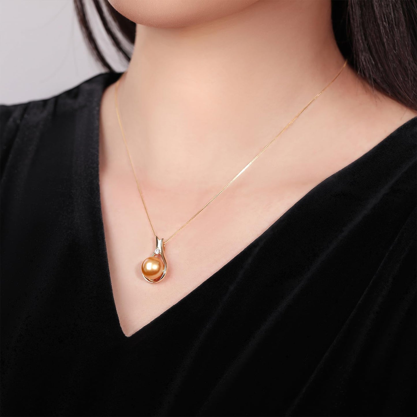 YAMI Akoya Golden Pearl Necklace 10-11mm Saltwater Cultured Pearl Jewelry with 925 Sterling Silver Adjustable Chain for Women, Mom, Wife, Luxury Gift for Birthday, Mother's Day, Anniversary