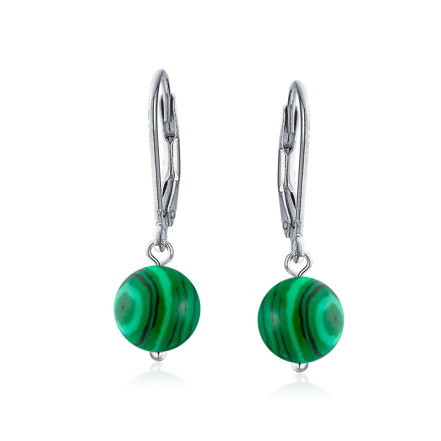 Bling Jewelry Timeless .925 Sterling Silver Brown Tiger-Eye and Dark Green Malachite Bead 8mm Ball Drop Earrings Secure Lever Back Genuine Gemstone (Set of 3)