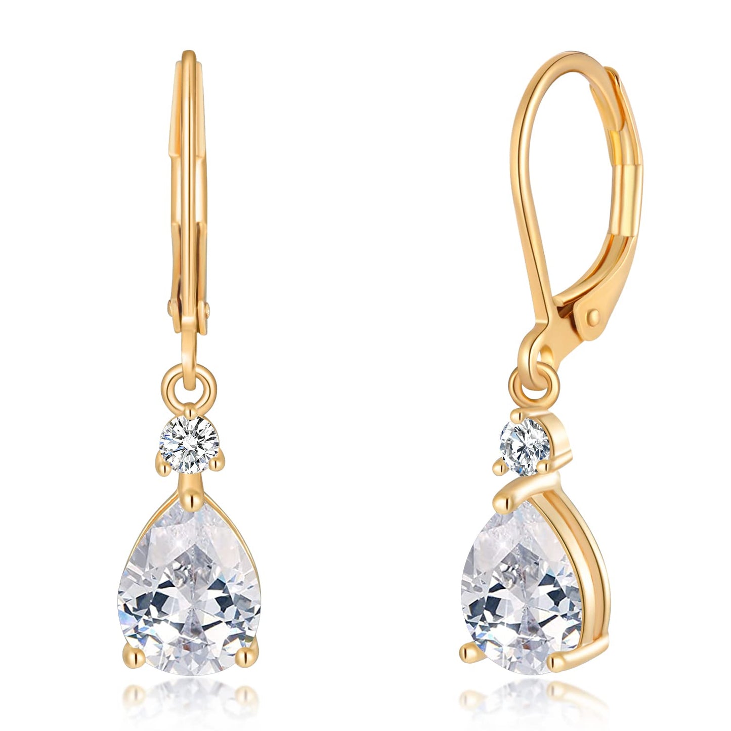 CiNily Leverback Dangle Earrings for Women 14K Gold Plated Drop Earrings White Cubic Zircon Fashion Teardrop Hoop Earrings Hypoallergenic Jewelry for Sensitive Ear