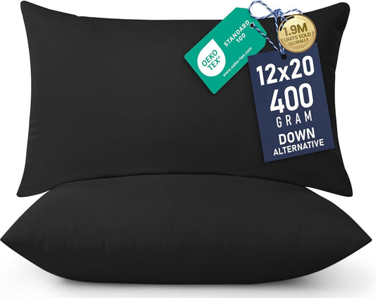 Utopia Bedding 12x20 Pillow Inserts - Set of 2 Black Decorative Throw Pillows for Sofa & Bed - Soft & Fluffy Cushions