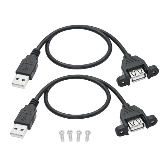 2Pcs 2.0 1FT, USB Panel Mount Extension Cable USB Type A Male to Female with Ears Can Fixed Charging and Data