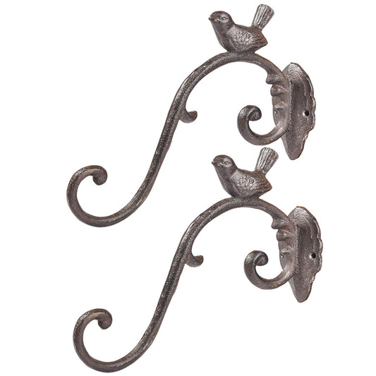 Sungmor Cast Iron Plant Hanger Wall Hooks, Heavy Duty Hanging Basket Brackets, Lovely Bird Shape & 10 inch & 2PC Brown, Decorative Wall Hangers for Planters Lanterns Bird Feeders Houses Wind Chimes