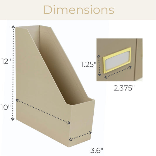 BLU MONACO | Set of 6 Foldable Taupe Magazine File Holders with Label Holders | Vertical File Organizer & File Storage Boxes for Desk, Shelves & Home Office
