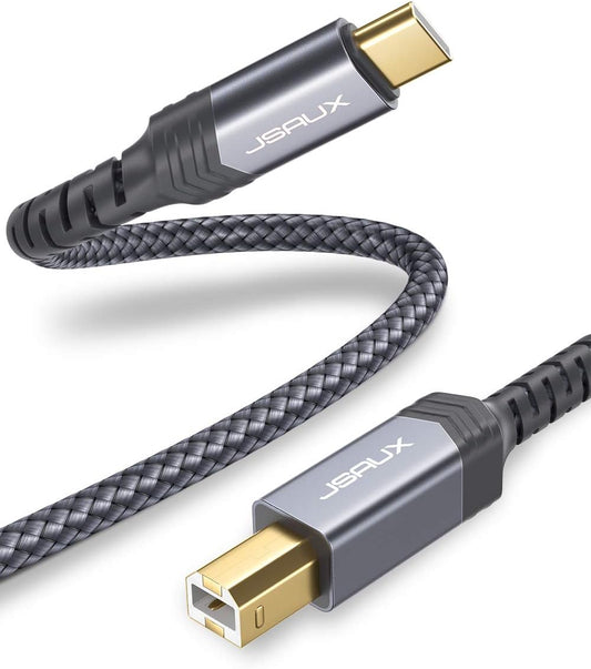 10ft JSAUX USB C to USB B Printer Cable - Nylon Braided, Compatible with MacBook Pro, HP, Epson, Canon, Brother