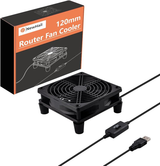 120mm 3-Degree 5V Quiet Router Fan Cooler with L/M/H Speed Controller, DC USB Powered Cooling Case Fan for Router Modem