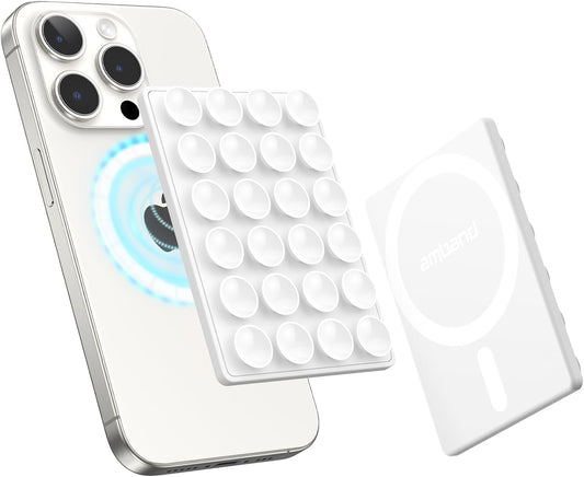 amBand Magnetic Suction Mirror Window Phone Holder, Sticky Grip Double Sided Mount for iPhone, Gym Bathroom Kitchen